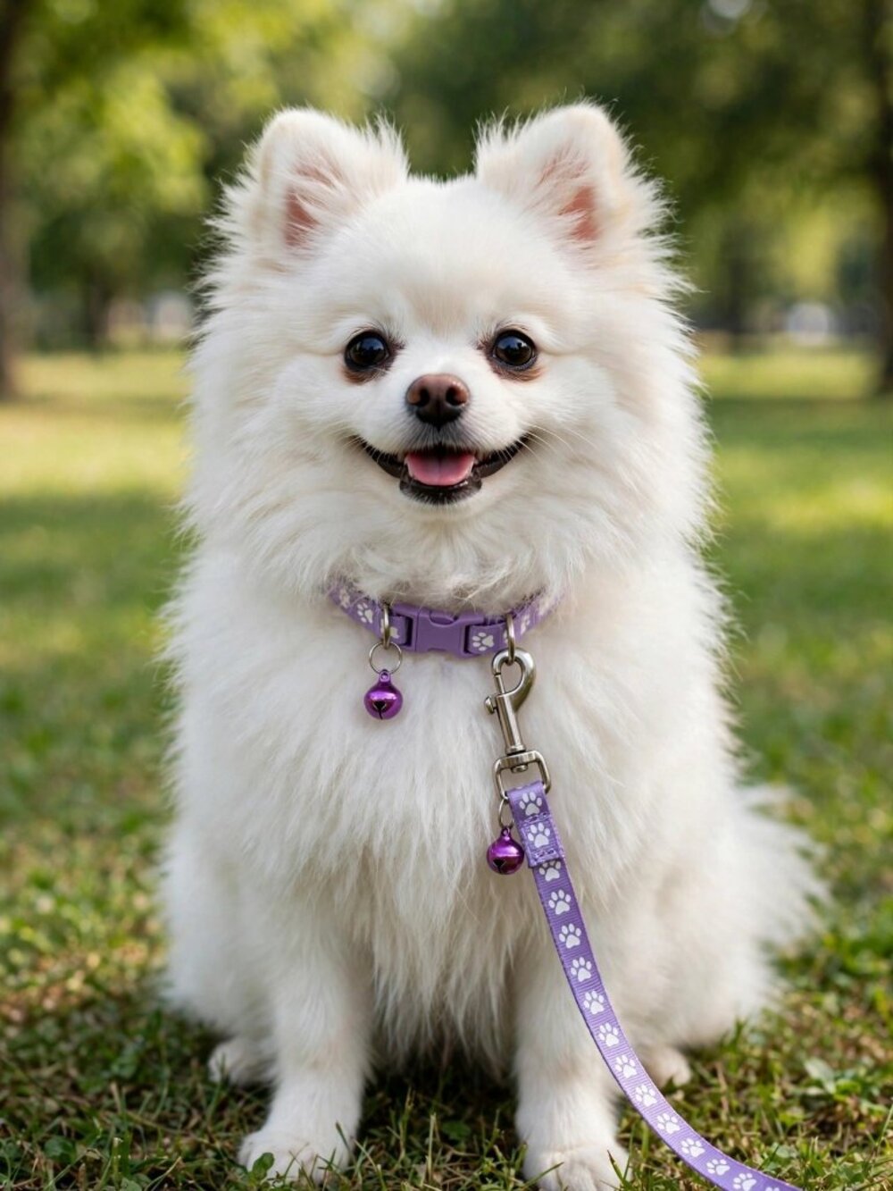 Purple Paw Print Dog Leash and Collar Set